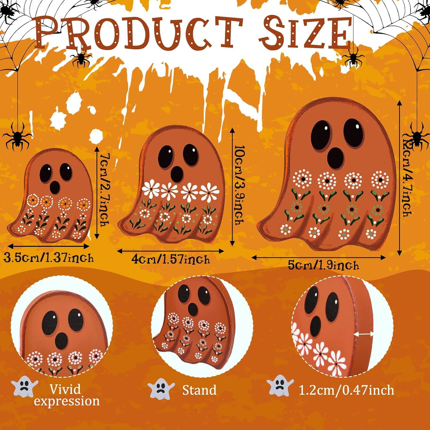 3 Pcs Mexican Ghost Table Decoration Halloween Ghost Wooden Sign Tabletop Centerpieces Cute Boo Tiered Tray Decorations