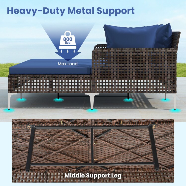 2-Person Patio Rattan Daybed with Soft Cushions and Heavy-Duty Metal Frame Relaxation Lounger