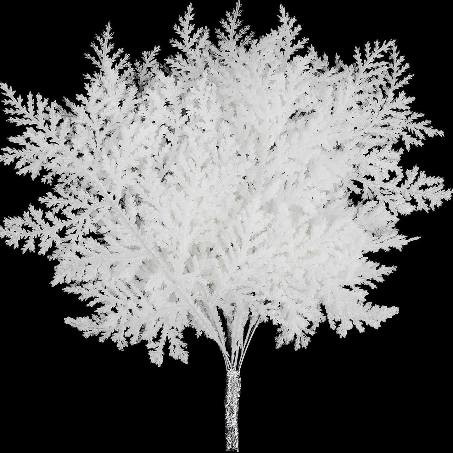 24pcs Artificial Pine Needles Glitter Christmas (White)