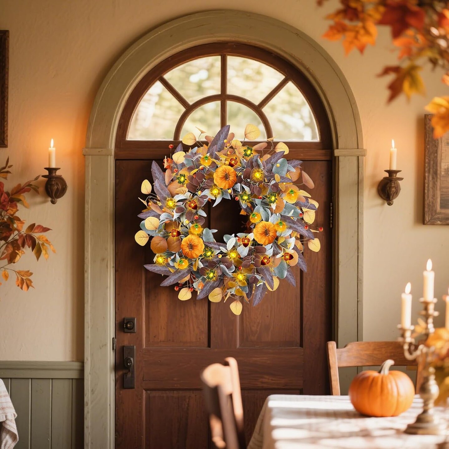 Fall Wreaths for Front Door(&#x9;Pumpkin Wreath)