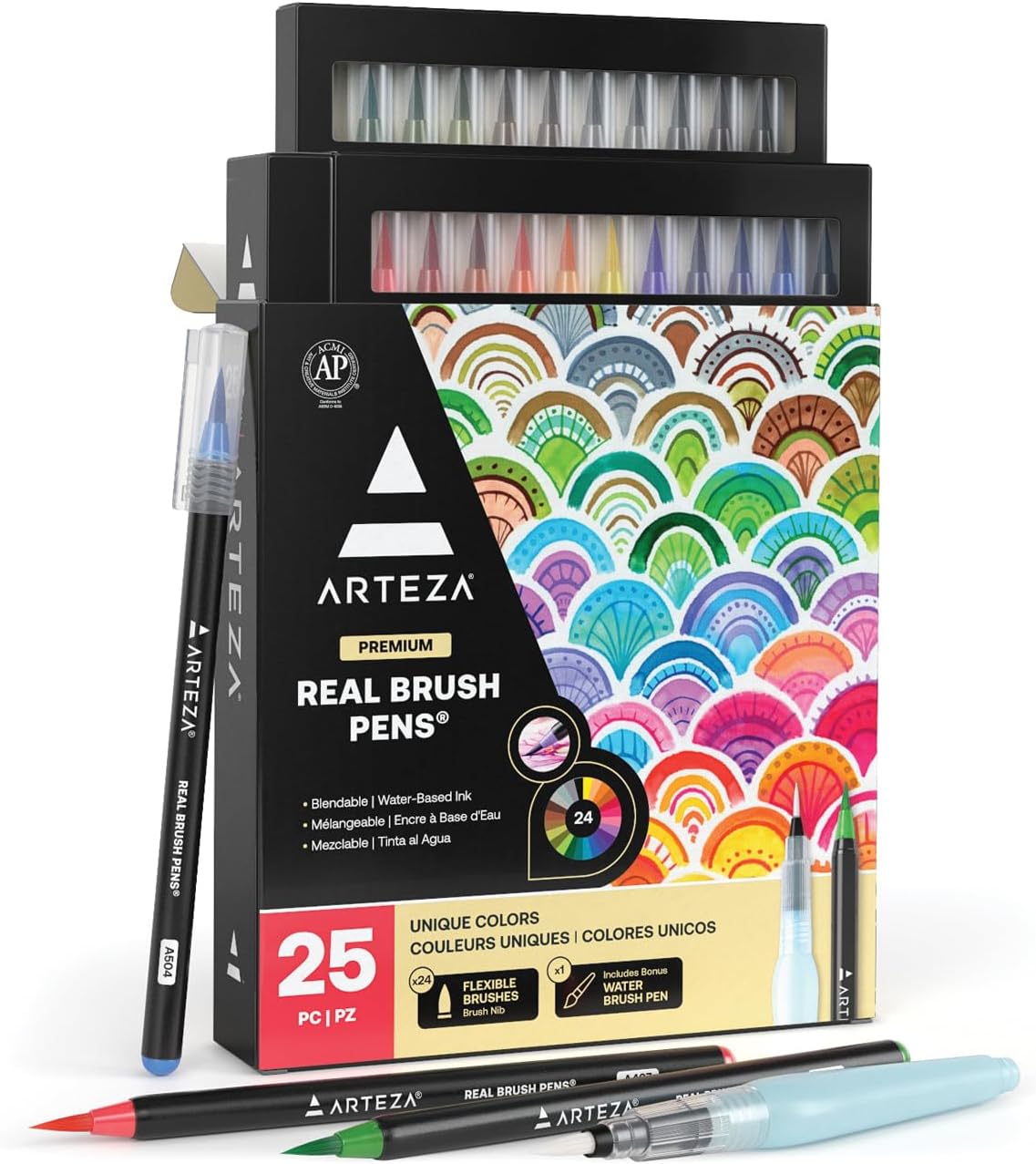 24 Watercolor Paint Pens with Flexible Nylon Brush Tips