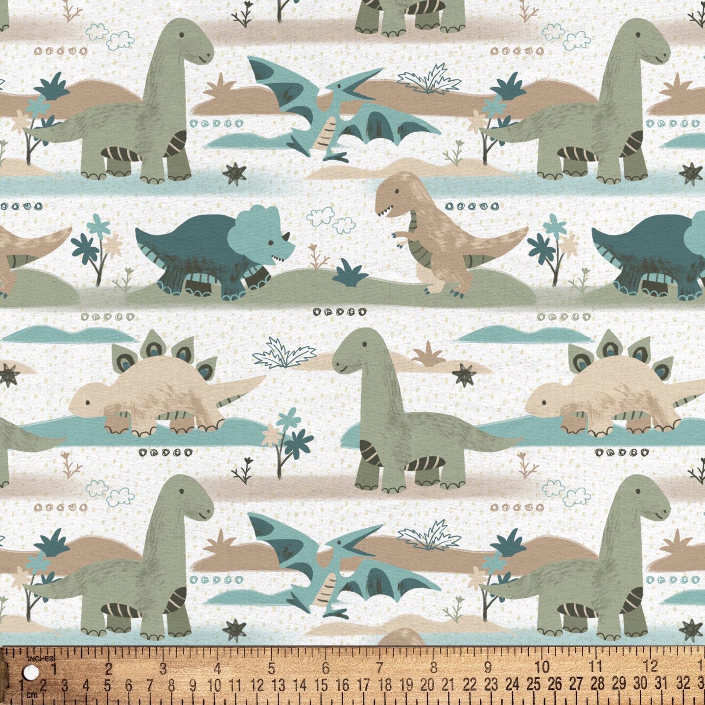 DAVID TEXTILES GOING DINO WHITE FLANNEL 6 YD BOLT