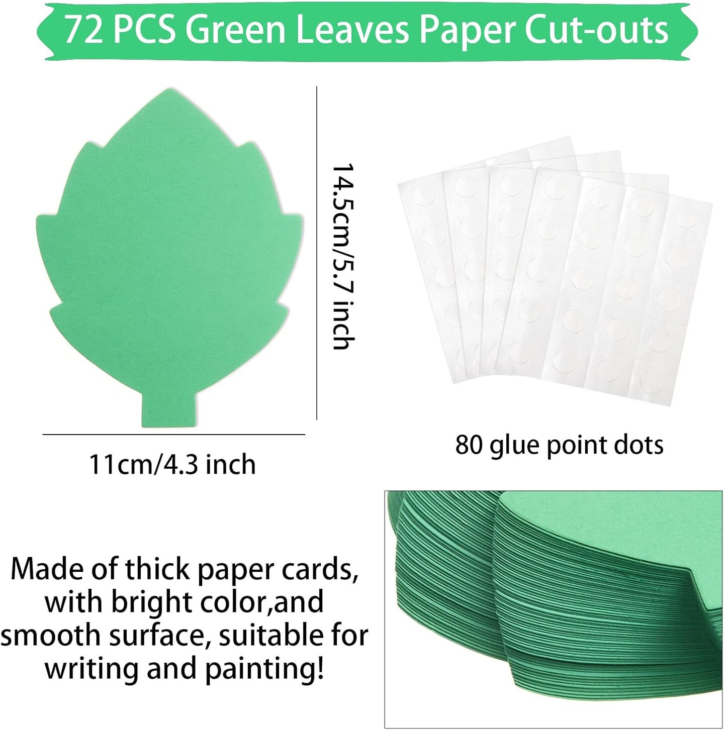 72Pcs Leaf Cutouts Paper, Green Leaves Die Cuts Leaves Shape (Green Leaves)