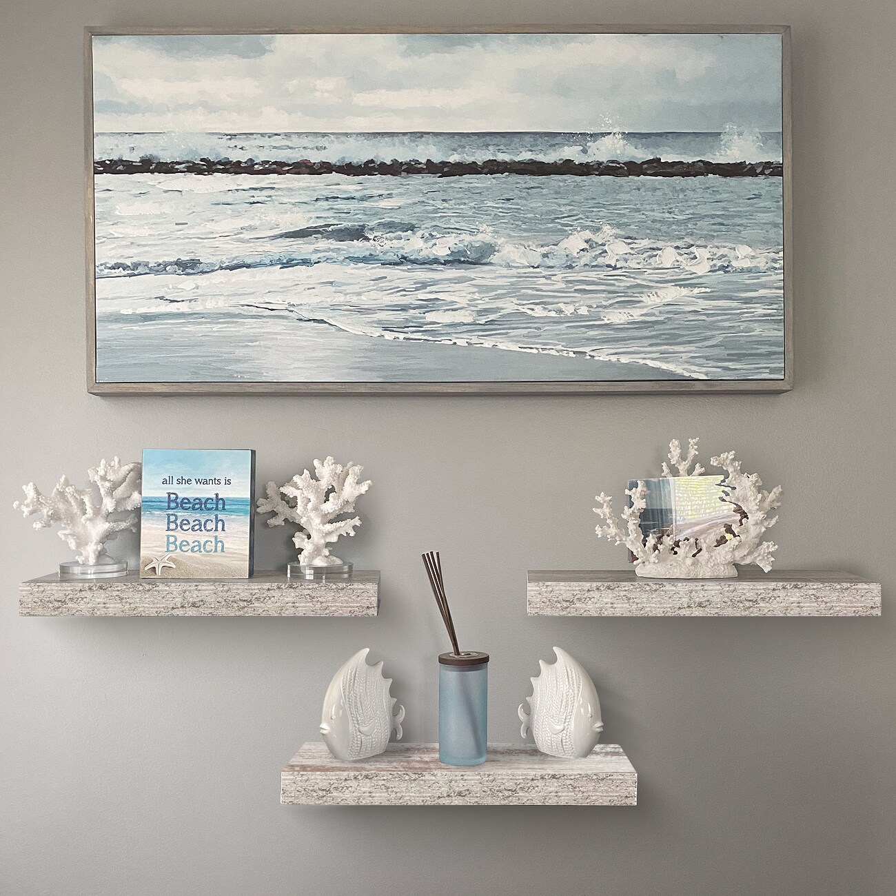 3 Pack 16 Inch Sorbus Coastal Rectangle Floating Shelves Rustic Design - for Home Decor to Display Trophies, Books, Frames, and more