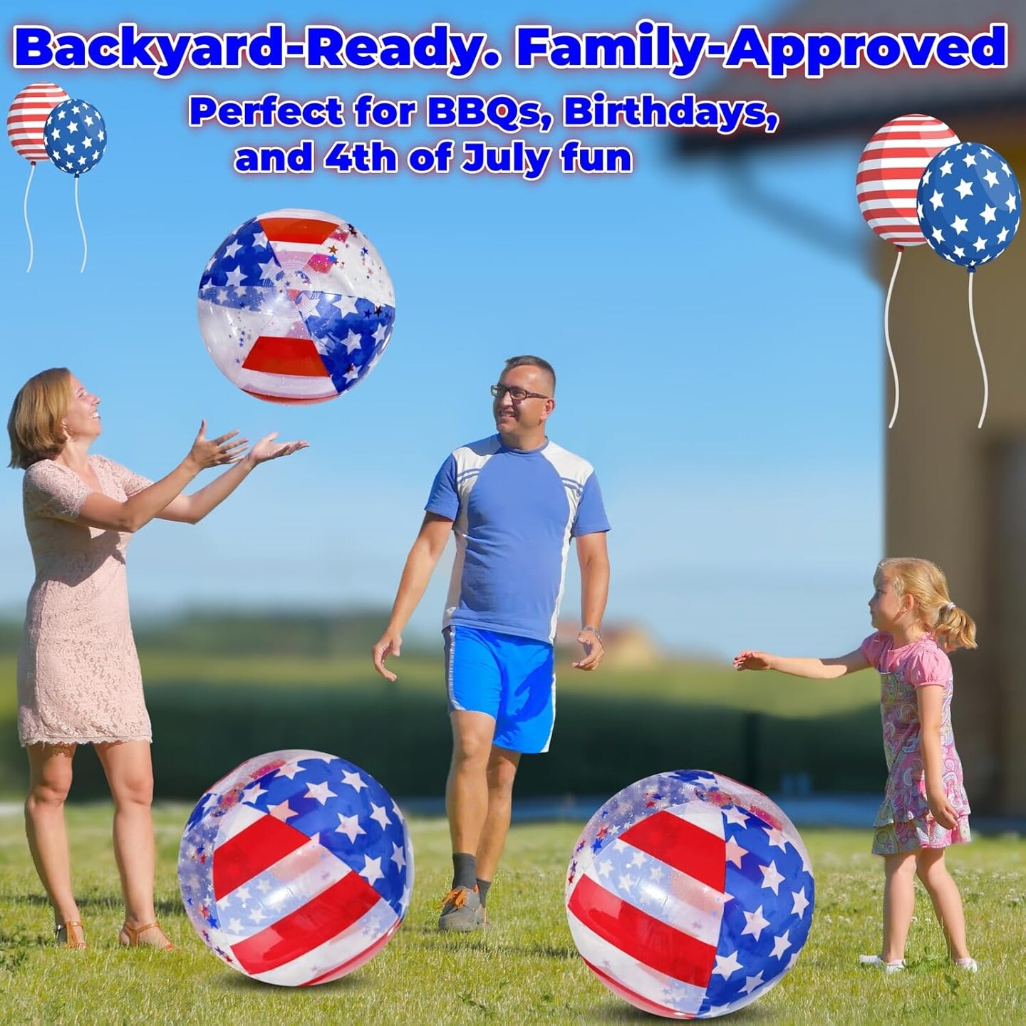 2 Pack Patriotic Inflatable Beach Ball Filled with Stars Confetti