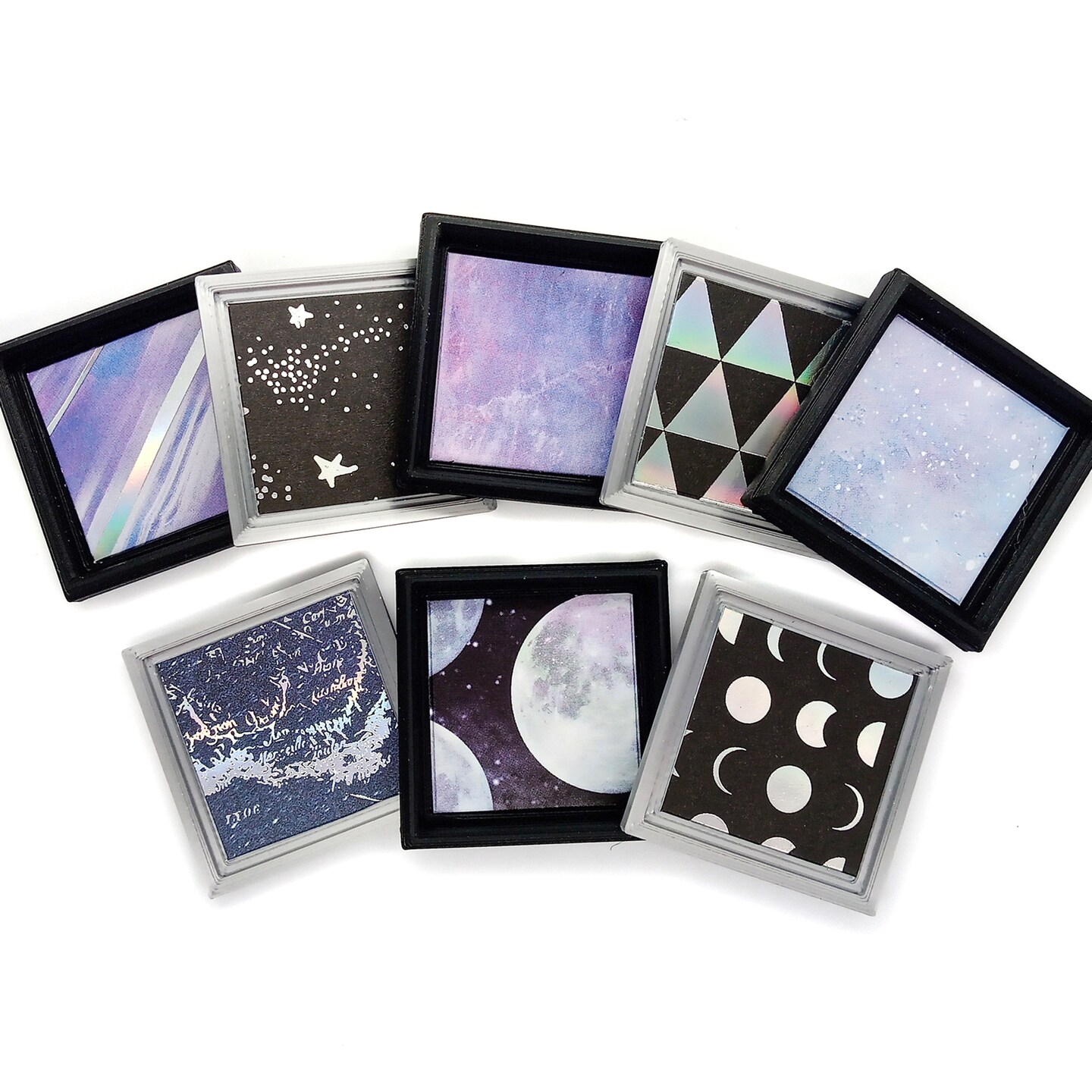 Galaxy Wall Art for Dollhouses, 8 pc, Celestial Decor 1:12 Scale, Purple Black &#x26; Silver, Adorabilities