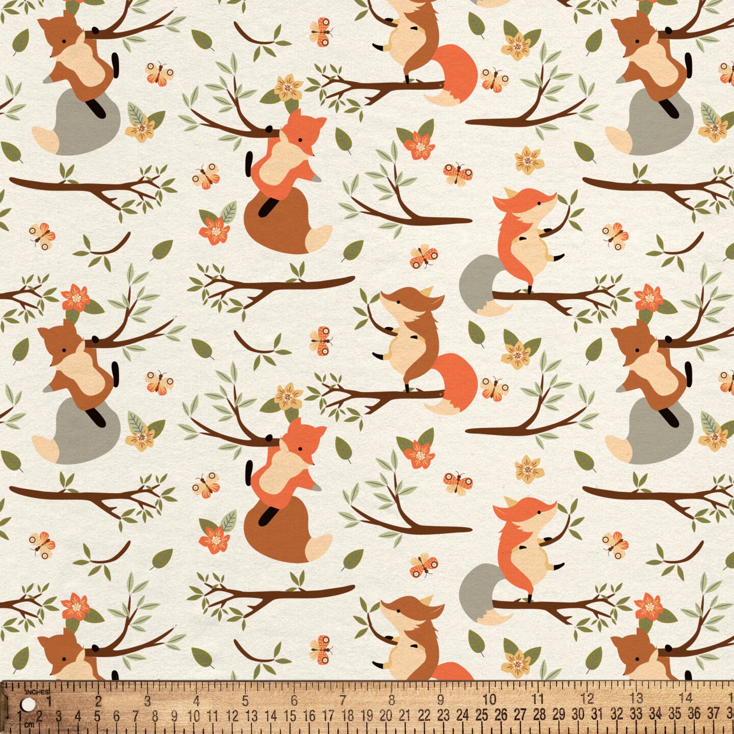 DAVID TEXTILES CLIMBING FOXES CREAM FLANNEL 6 YD BOLT