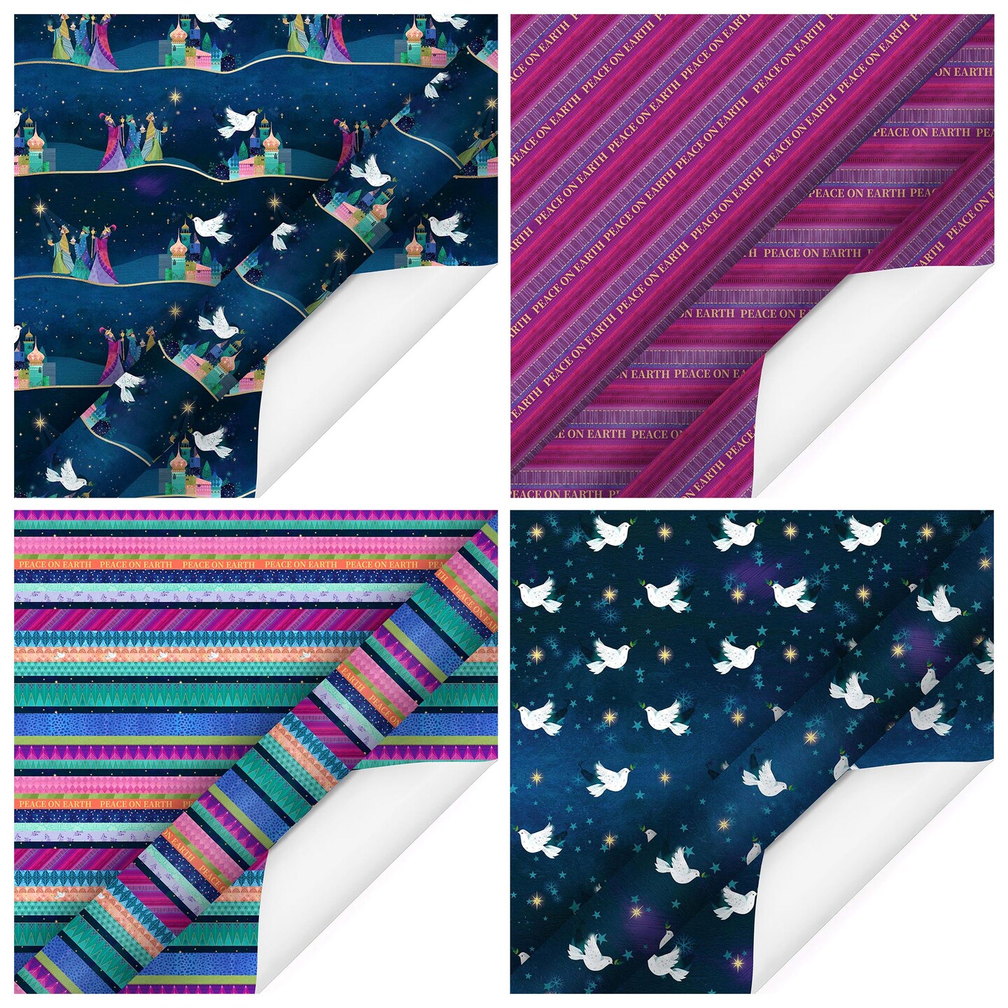 LaRibbons 30&#x22; x 10&#x27; Holiday Wrapping Paper Bundle (4-pack) | Peace on Earth