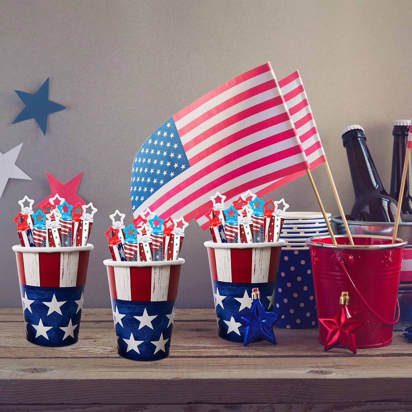 48 Pcs 4th of July Mini Star Bubble Wand