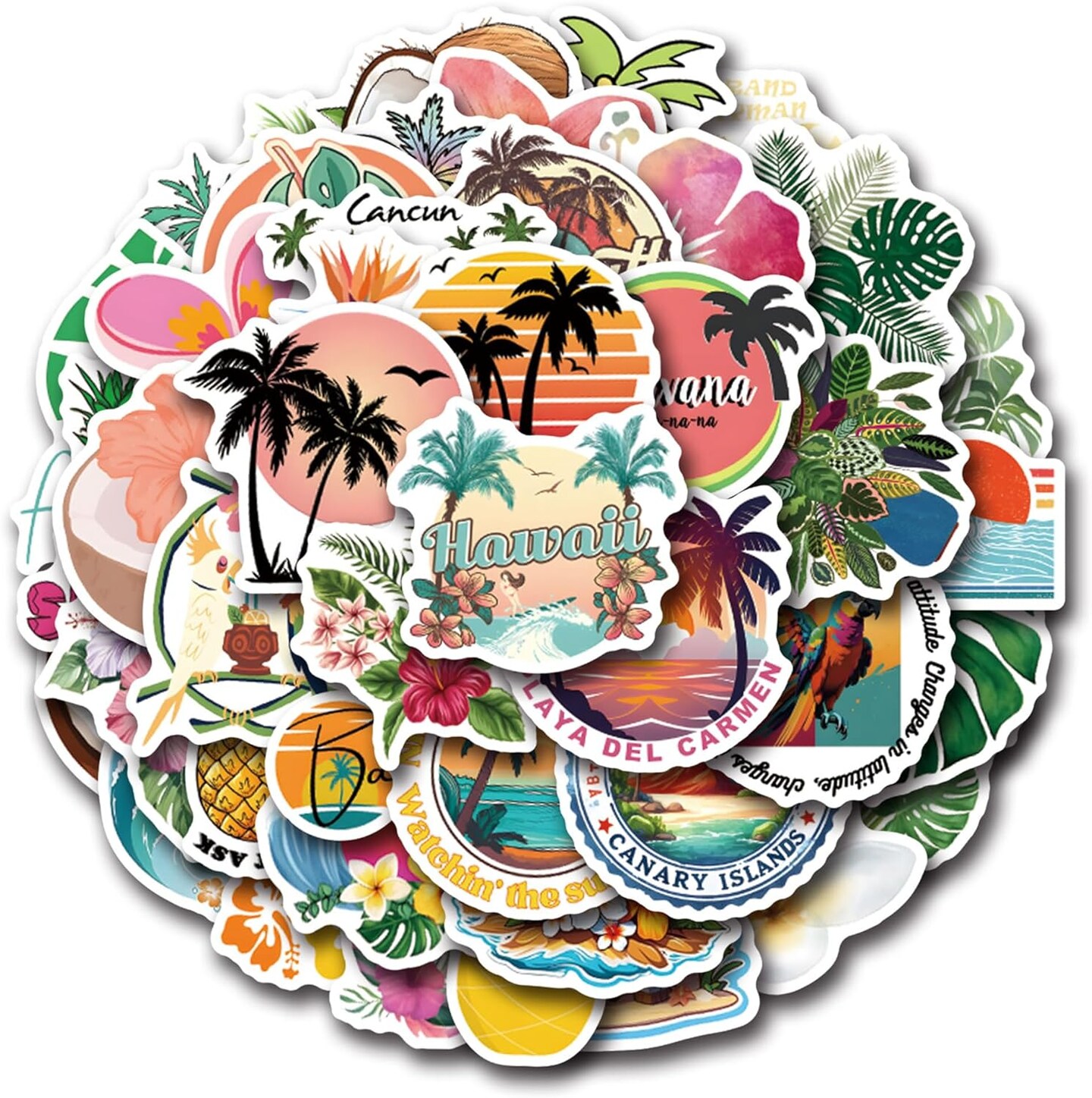 Tropical Scenery Stickers,50PCs, Tropical Fruits Laptop Decals Gift (Tropics)