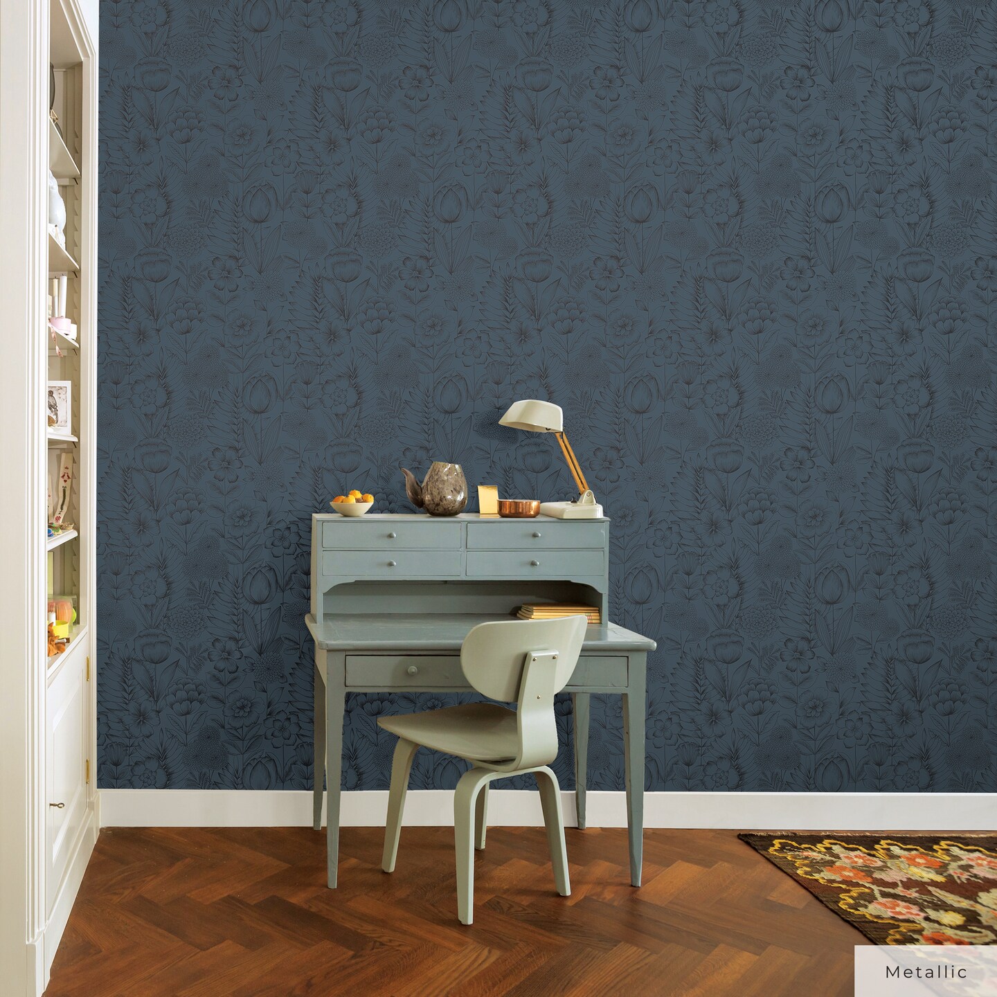 Tempaper Homestead Floral Peel and Stick Wallpaper Metallic Blue