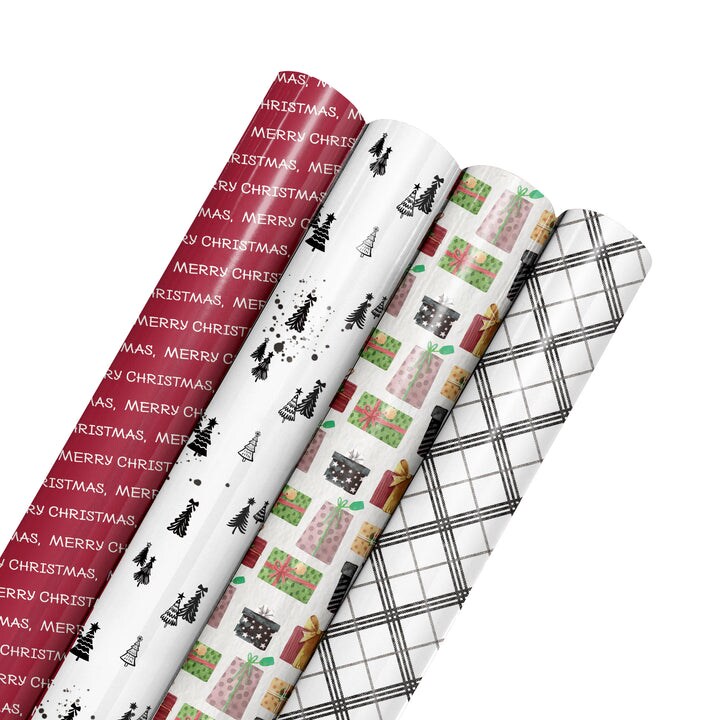 LaRibbons 30&#x22; x 10&#x27; Holiday Reversible Wrapping Paper Bundle (4-pack) | Pretty as a Package