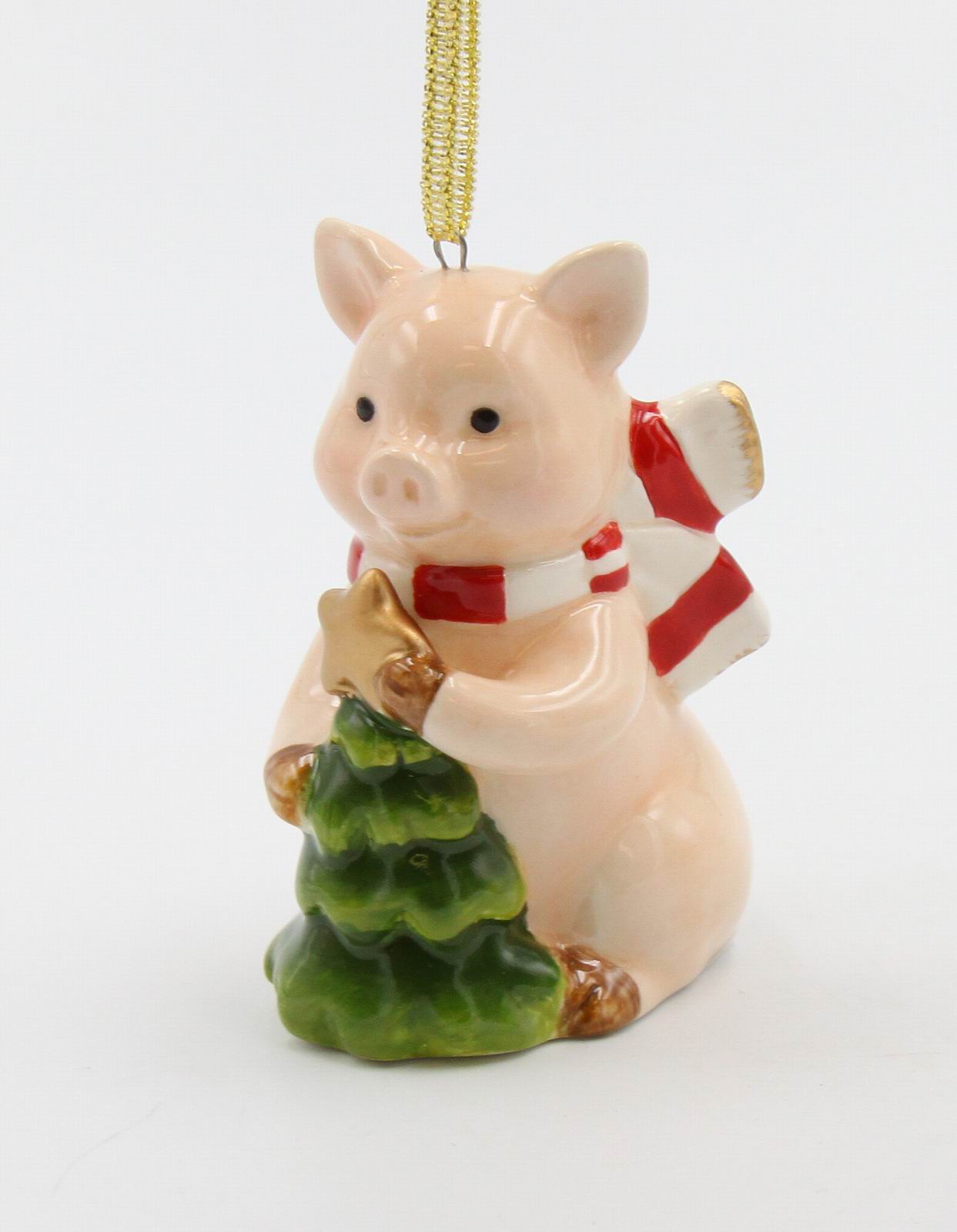 Ceramic Pig With Christmas Tree Tree Ornament, Christmas Decor, Farmhouse Decor, Gift for Her