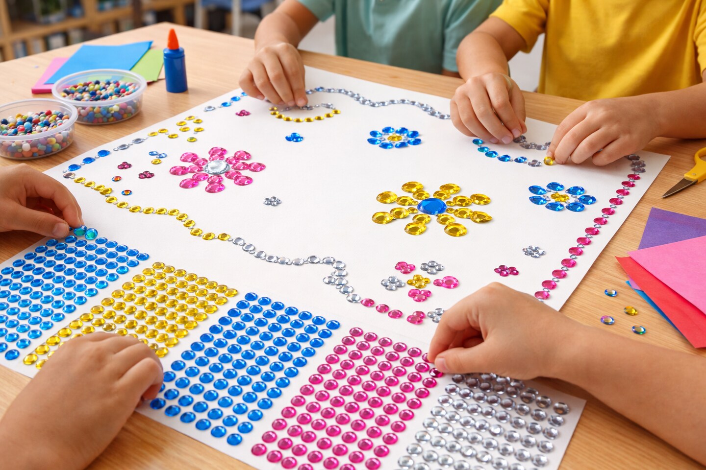 6mm Round Gemstone Stickers 190 Pcs/Pack – Self-Adhesive Rhinestone Craft Gems (Gold, Blue, Silver, Pink)