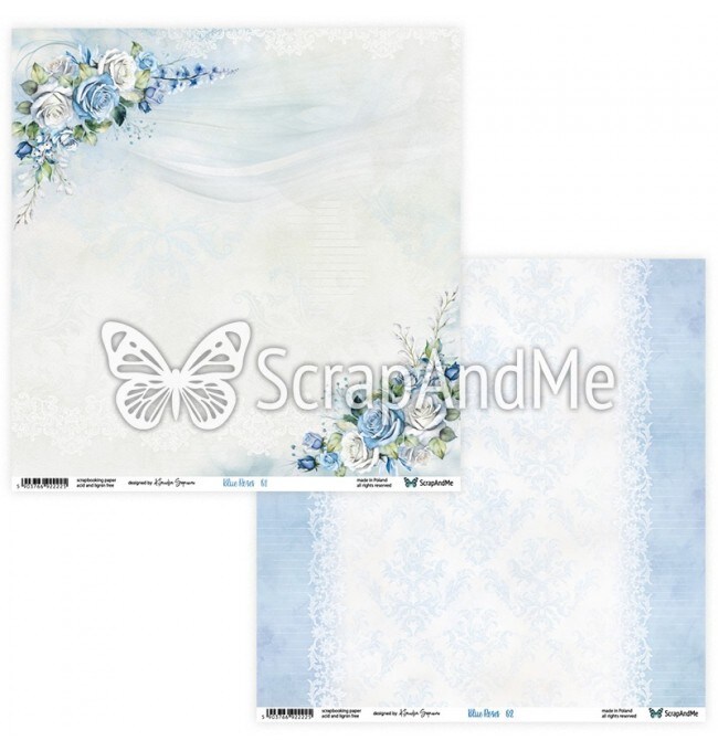ScrapAndMe “Blue Roses” 12x12 Scrapbook Paper Pack | 5 Double-Sided Sheets | Elegant Blue Floral Designs