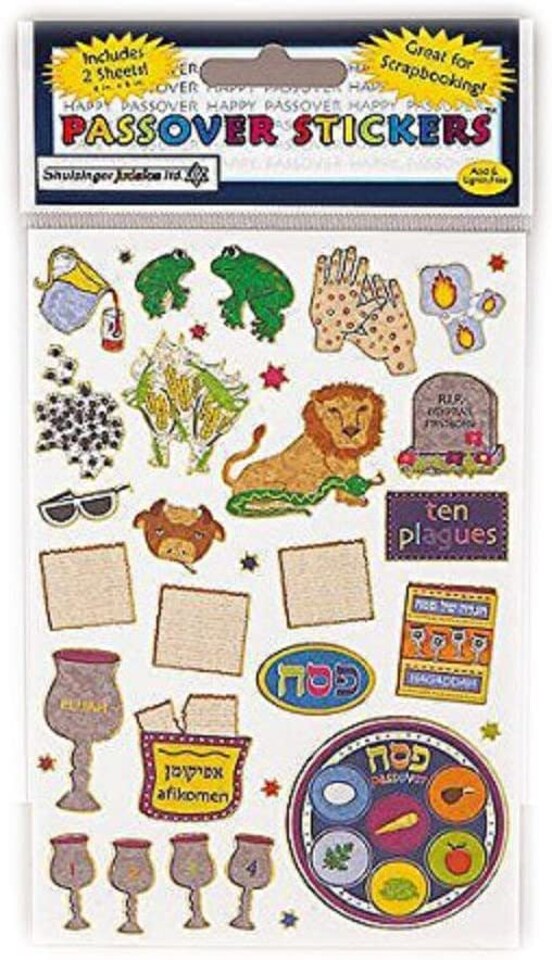 Passover Stickers 2 Sheets – Pesach Seder Themed Craft Stickers with Plagues, Seder Plate & Afikomen for Kids Crafts & Scrapbooking