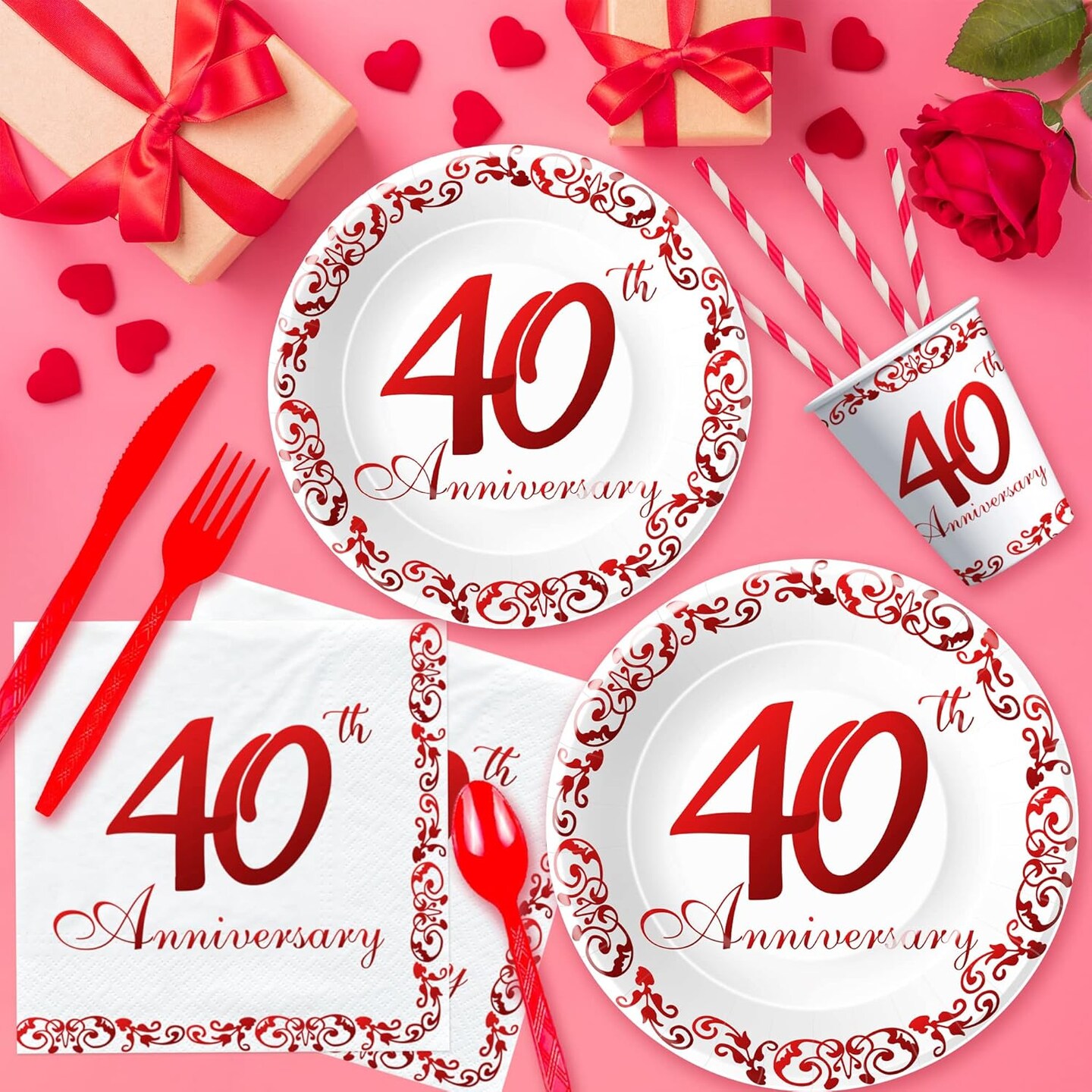 40th Anniversary Decorations Party Tableware (Multicolor)