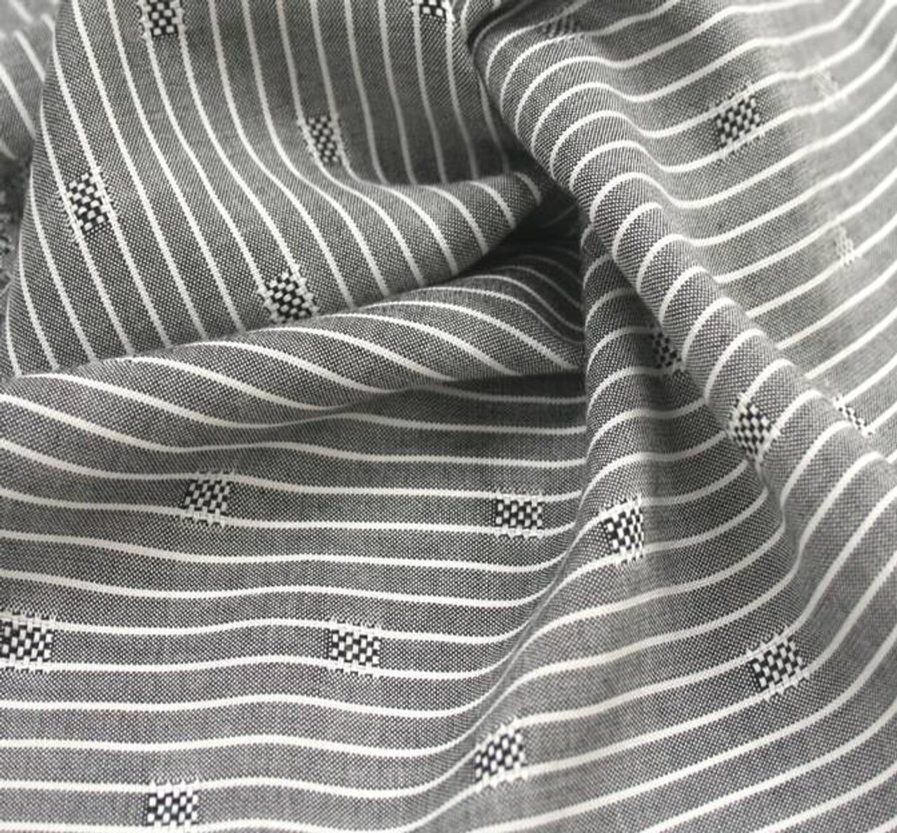 1 Yard Gray & Ivory Rayon Dobby Pinstripe Fabric 57/58" Wide for Shirts & Dresses