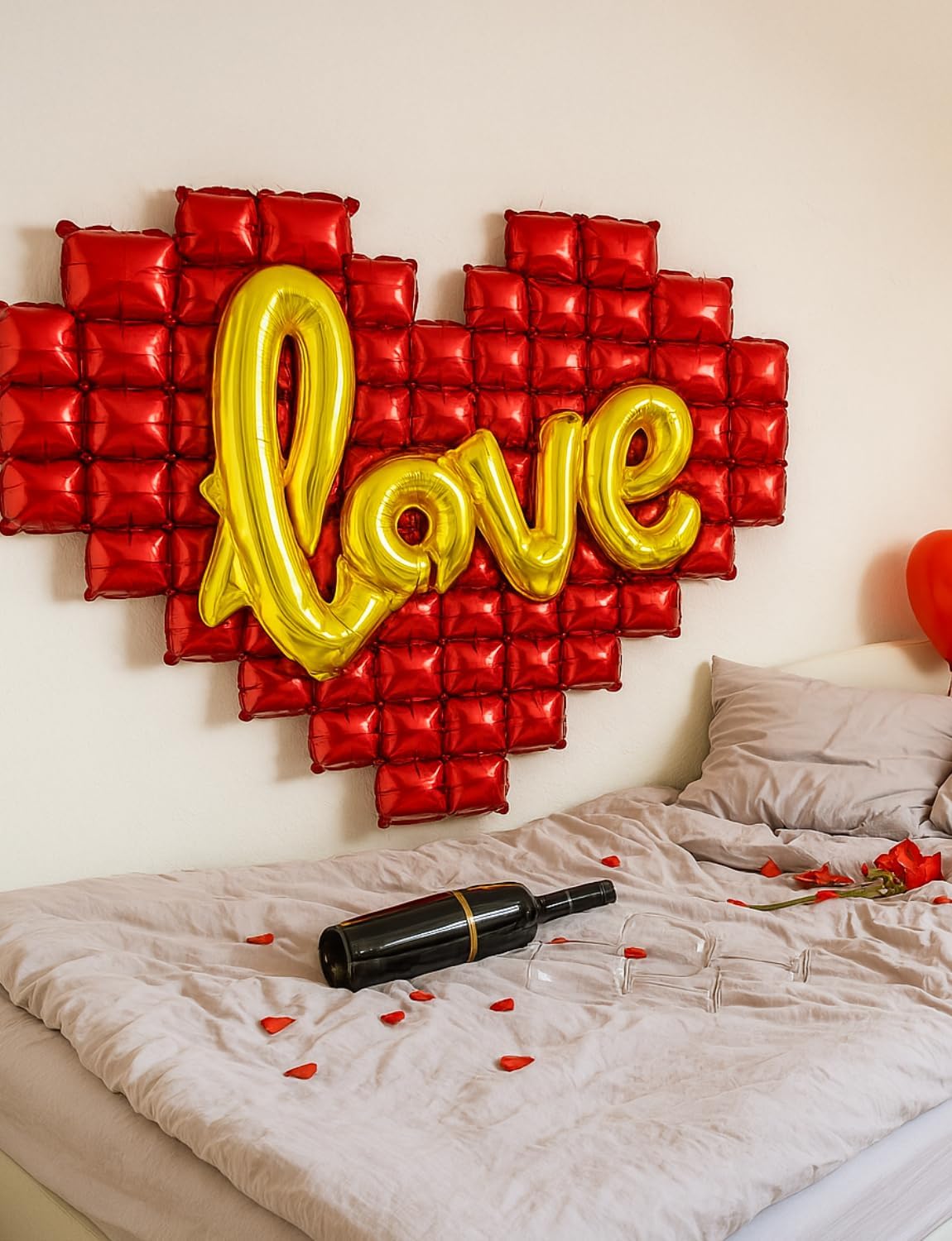 55 Inch -Heart Balloons and Love Balloons, Foil Balloon Set with Gold Love