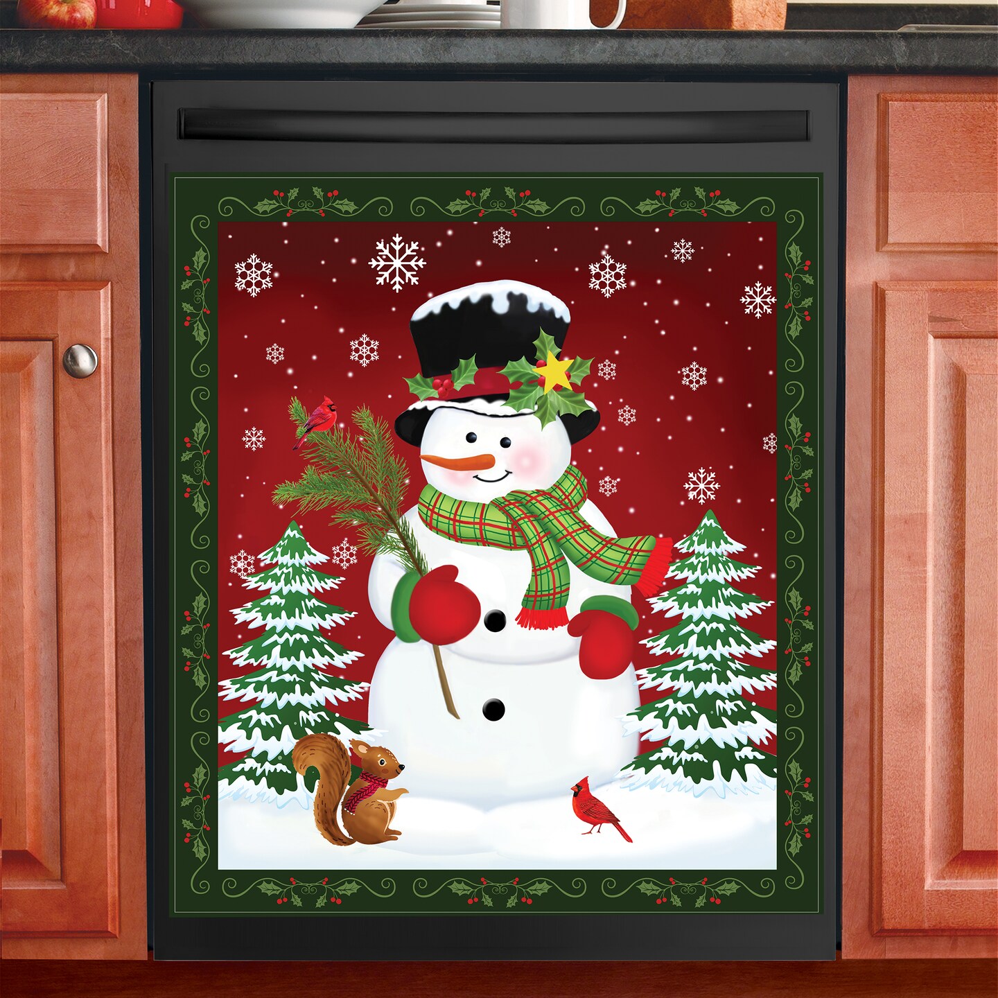 Collections Etc Holiday Snowman &#x26; Pine Trees Kitchen Dishwasher Magnet
