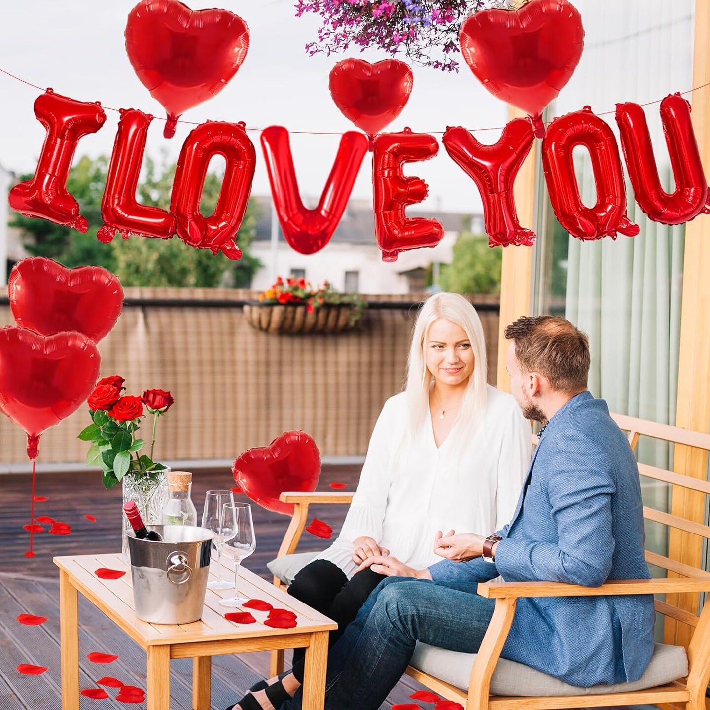 500 Rose Petals, Foil Mylar Love Balloons,I Love You Heart Balloons