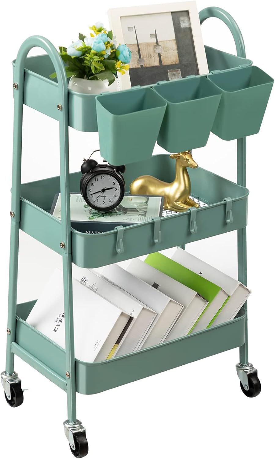 3-Tier Rolling Cart - Green