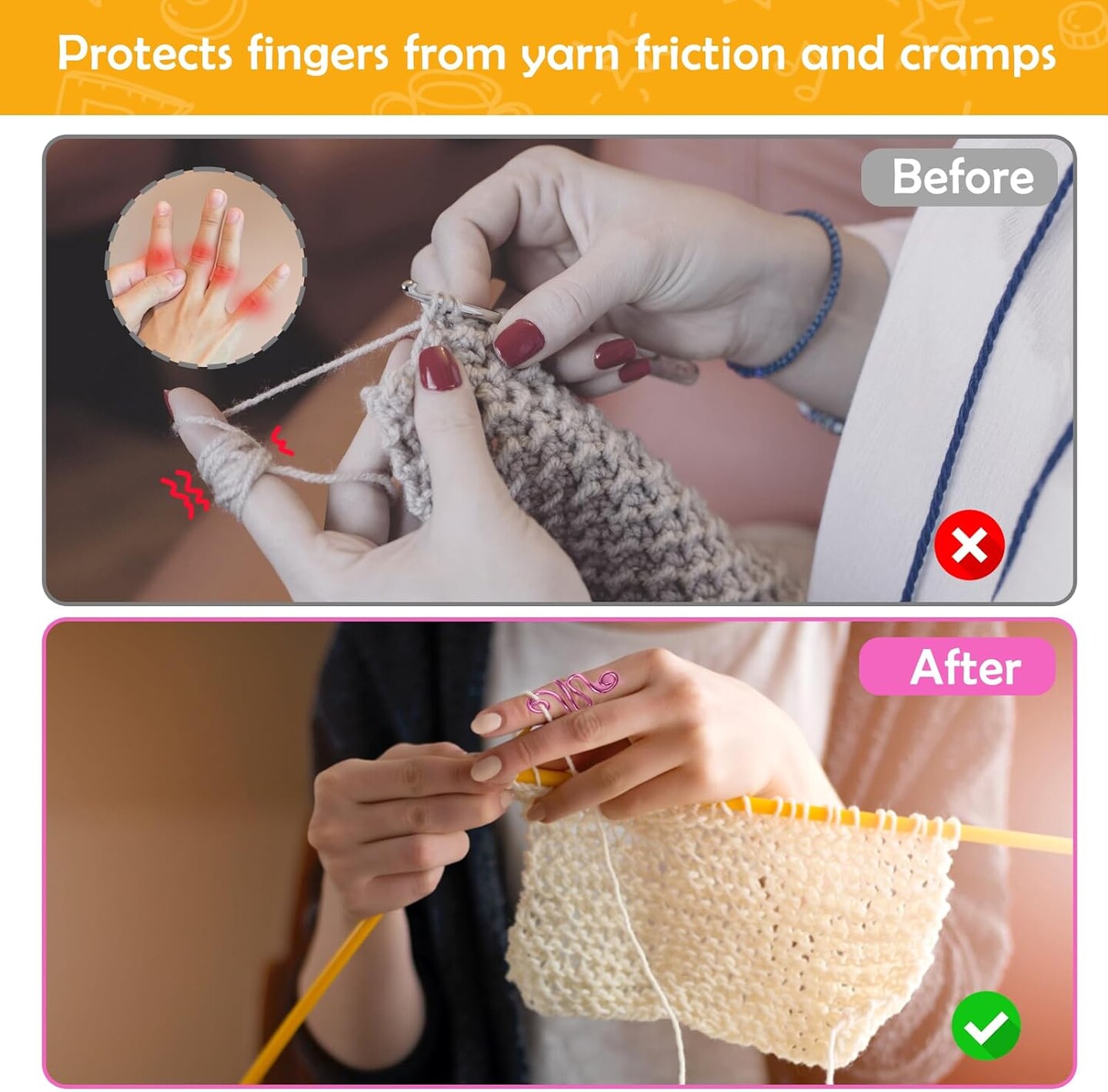 2PCS Gold Adjustable Yarn Tension Ring