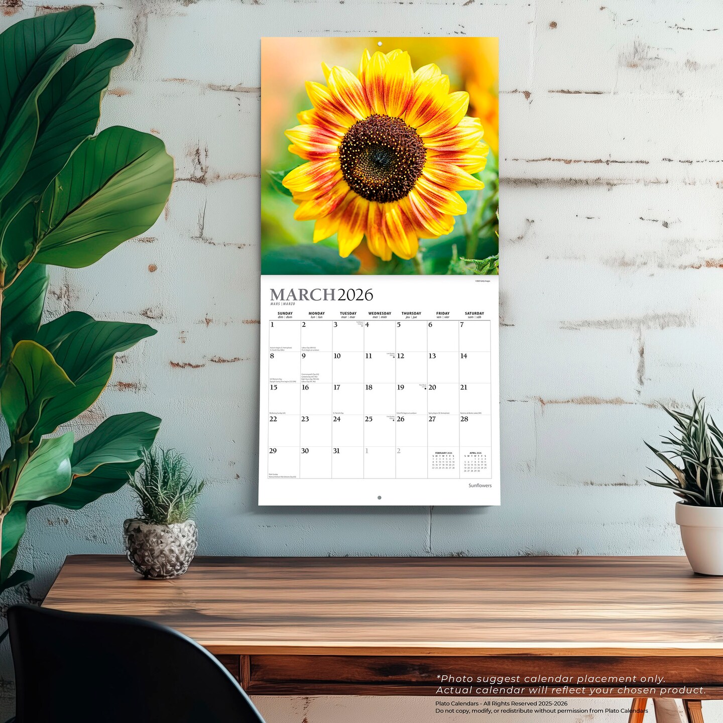 Sunflowers | 2026 12 x 24 Inch (Hanging) Monthly Square Wall Calendar | Foil Stamped Cover