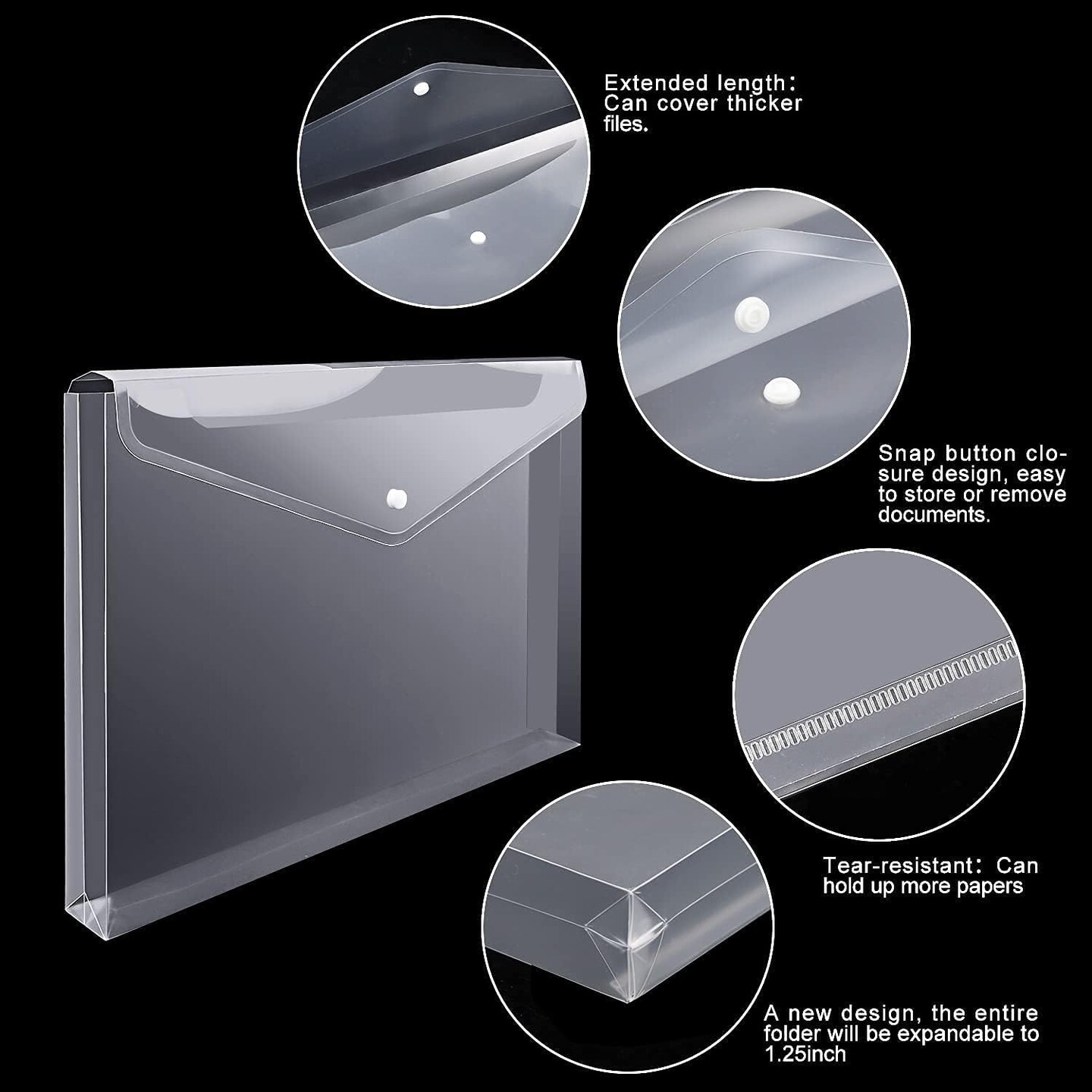 24pcs Clear Envelopes Expandable Folders for Documents (Transparent Color) 12.79 x 9.3 Inches