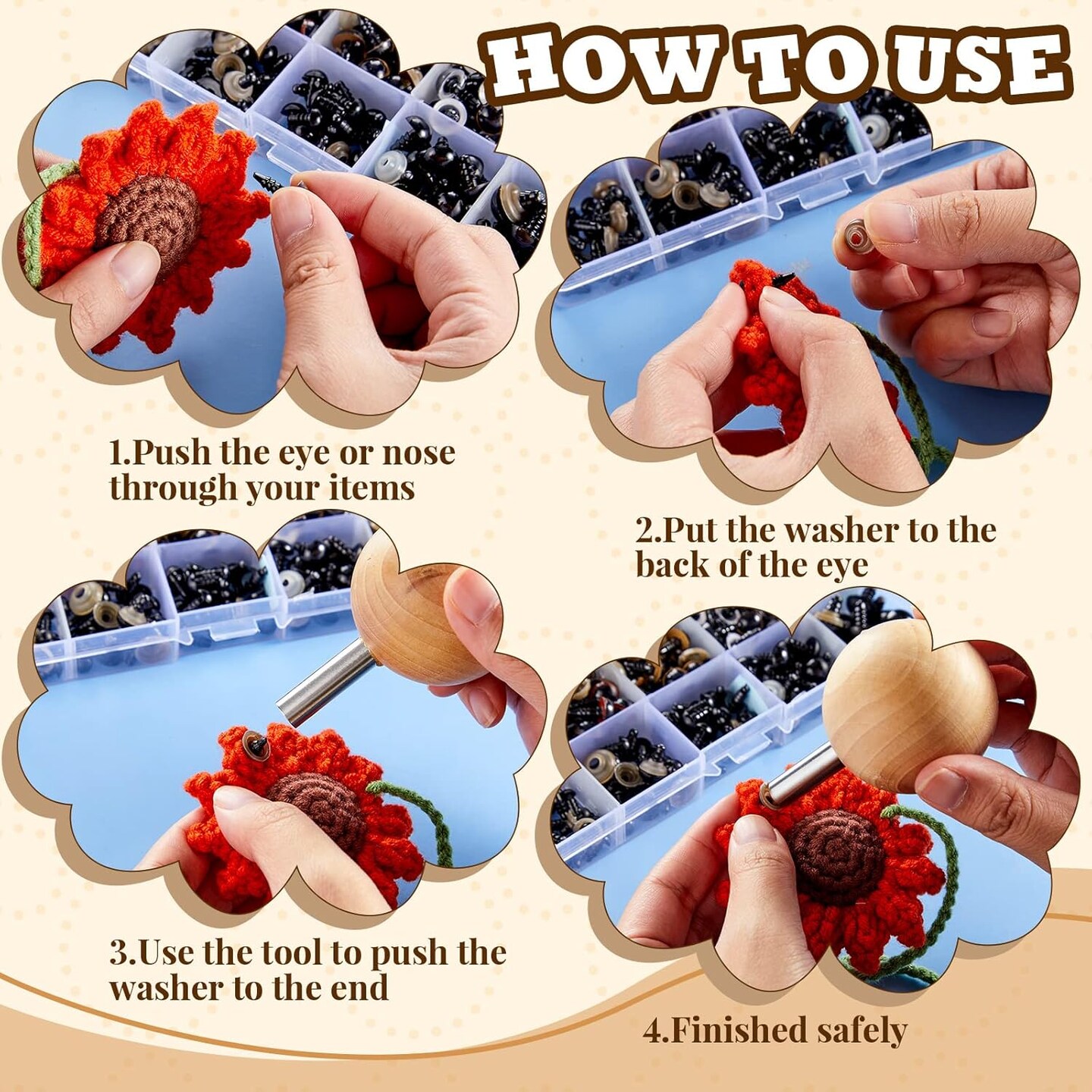 3 Pcs Safety Eye Tool Auxiliary Tool for Attaching Safety Eyes for Crocheting