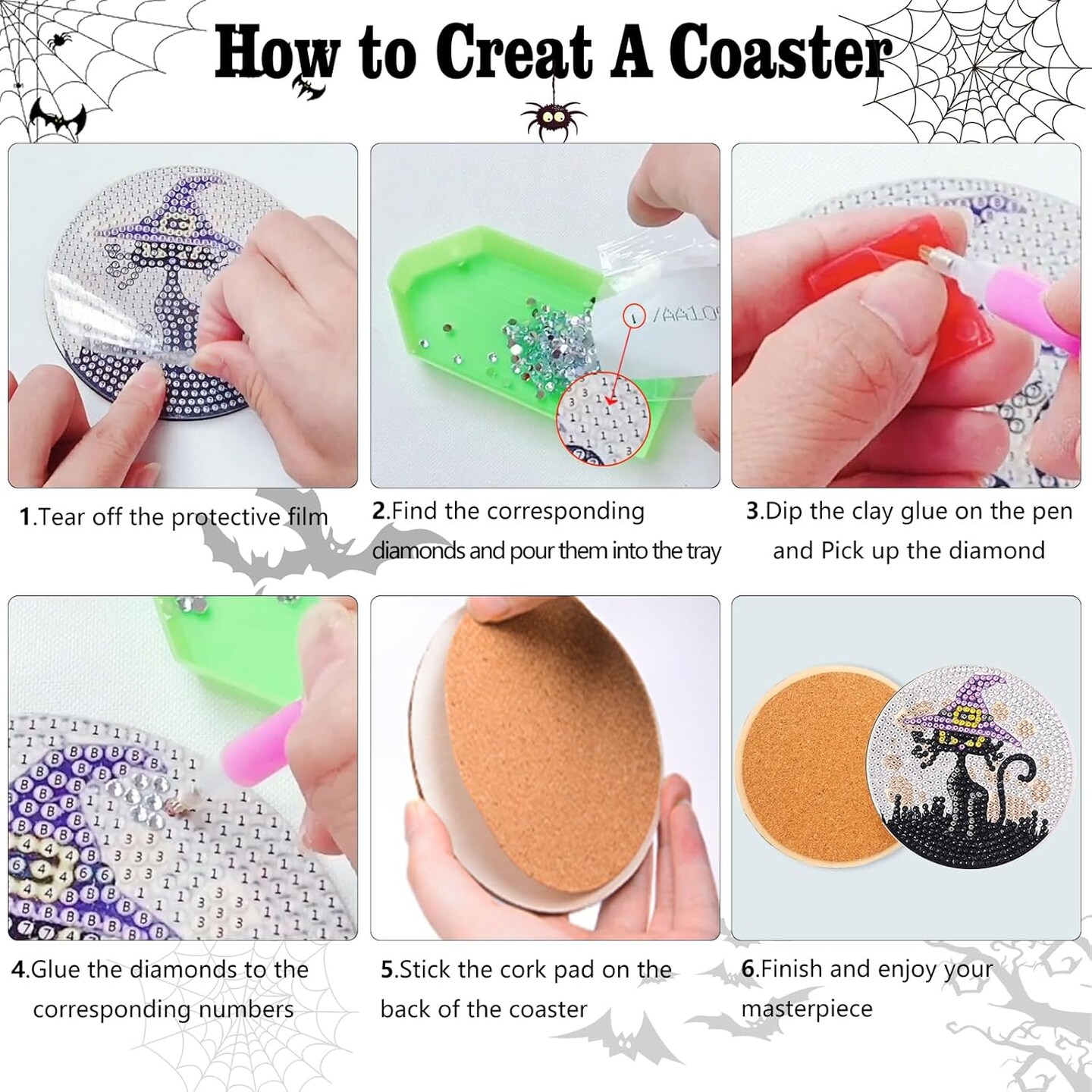 8 PCS Halloween Diamond Art Coasters, DIY Horror Diamond Painting Coasters