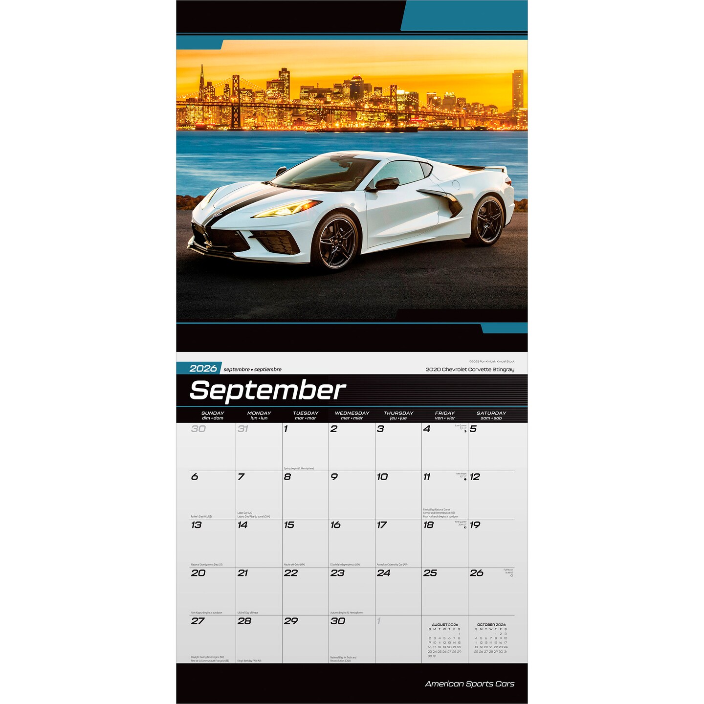 American Sports Cars OFFICIAL | 2026 12 x 24 Inch (Hanging) Monthly Square Wall Calendar | Foil Stamped Cover