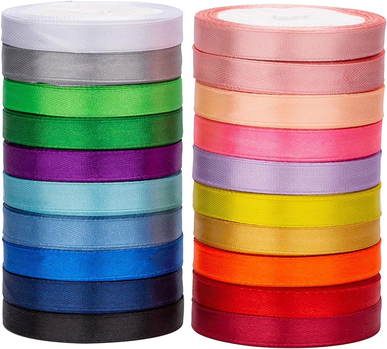20 Colors 100 Yard Satin Ribbon Rolls (100Y Rainbow Satin Set) 180"L x 0.4"W