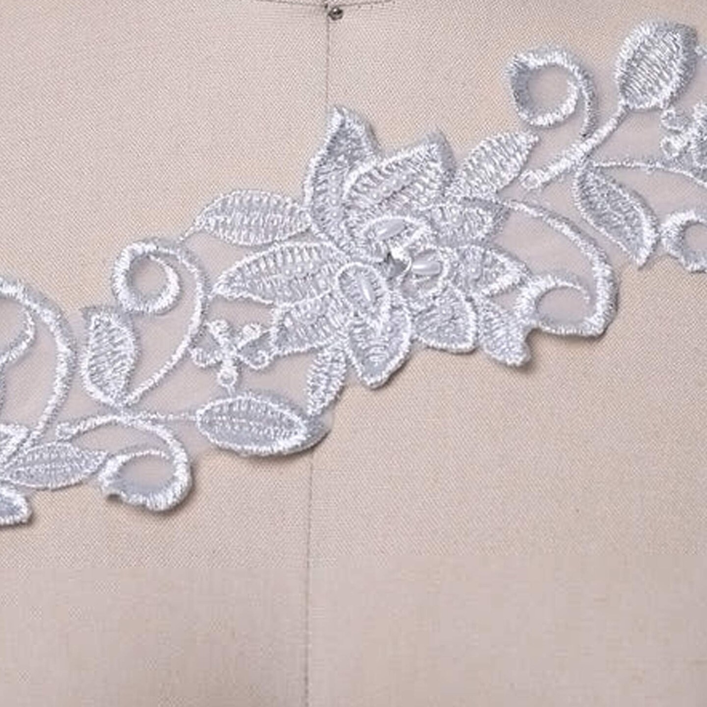 1 Yard 3 Inch Silver Beaded Floral Bridal Lace Trim on Organza