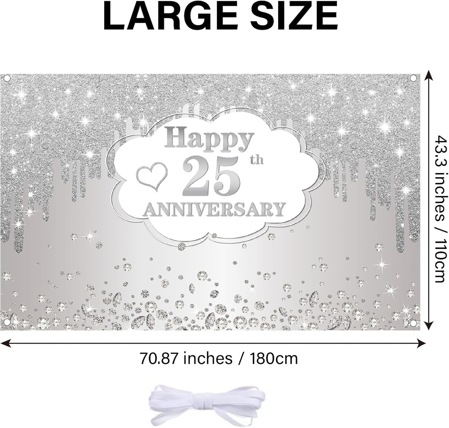 25th Wedding Anniversary Banner Decorations, Silver 25 th Wedding Anniversary (Silver)