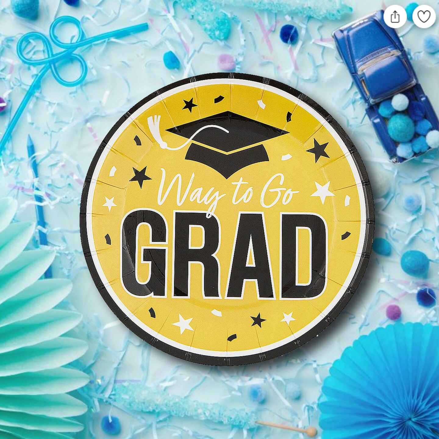 25 Count Yellow Way to Go Grad Dessert Plates Graduation Celebration Plates 7 1/4 Inch