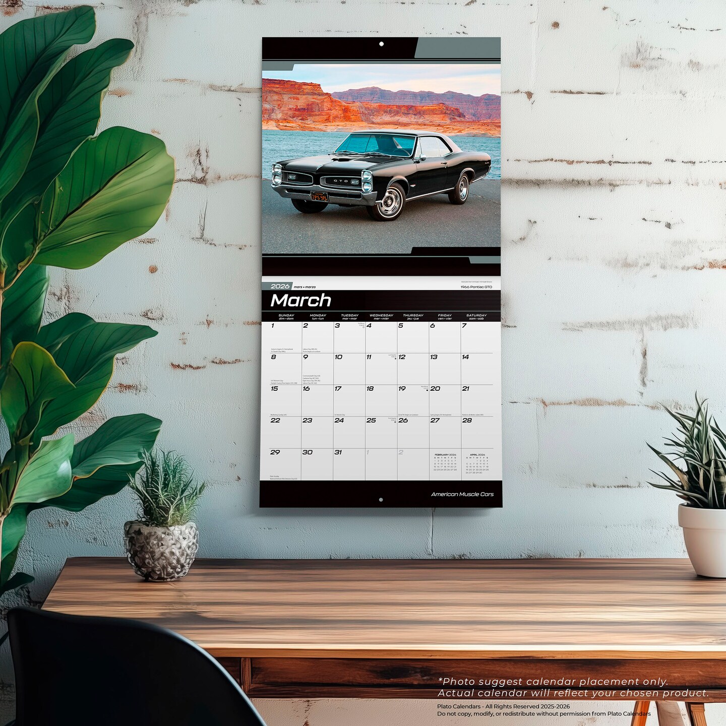 American Muscle Cars OFFICIAL | 2026 12 x 24 Inch (Hanging) Monthly Square Wall Calendar | Foil Stamped Cover