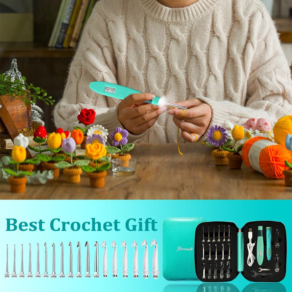 18 Size Counting Crochet Hooks with Light (Turquoise-18 Size with Light & Counter)