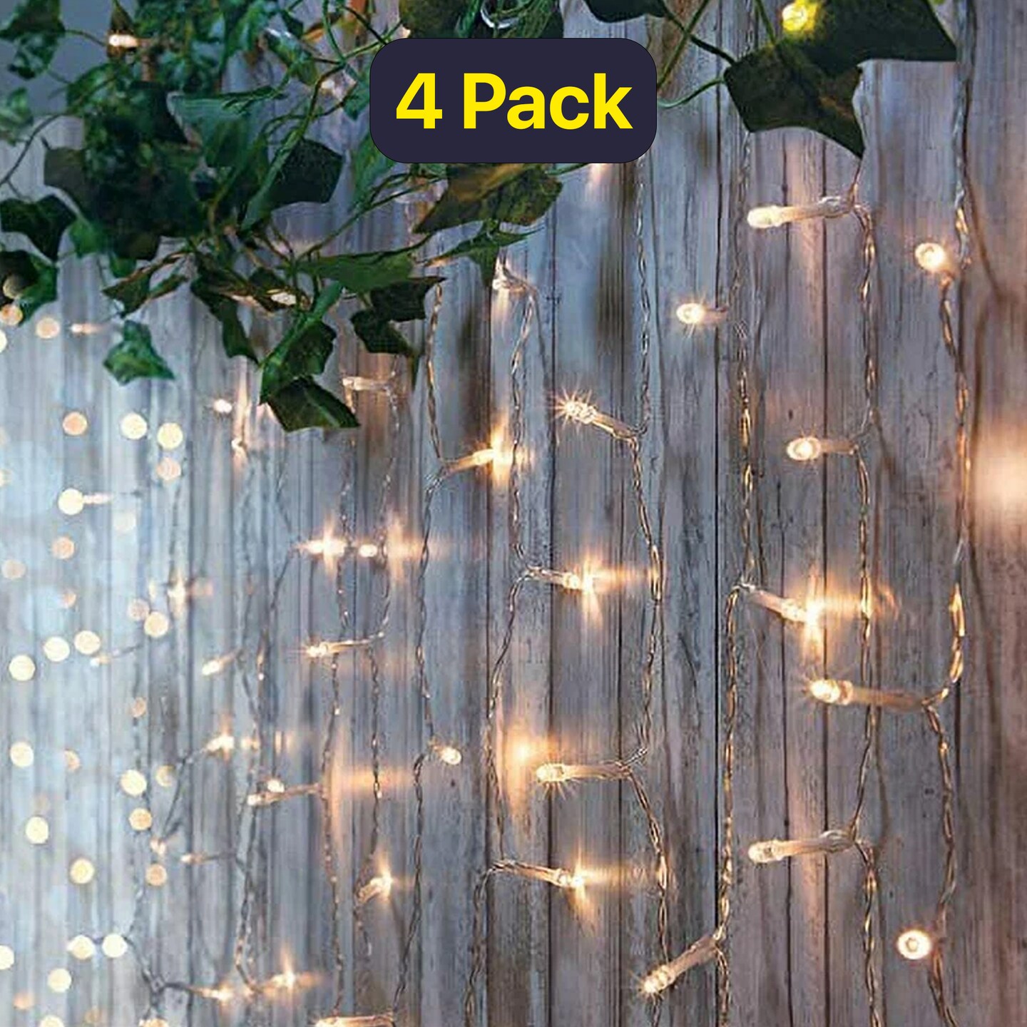 96 LED Battery Operated Curtain String Light – 6 Strands Warm White Glow
