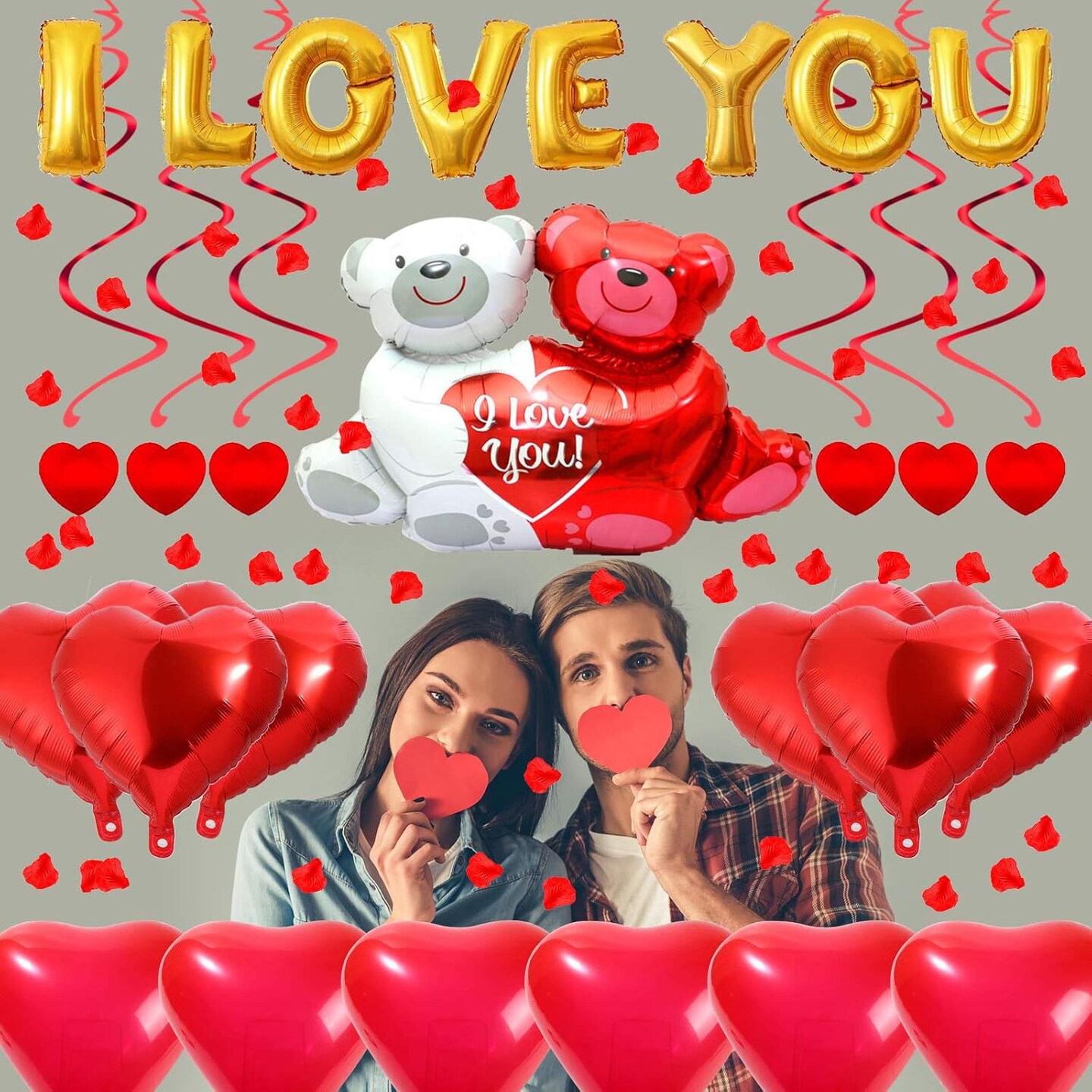 I Love You Gold Balloons and Heart Balloons Kit