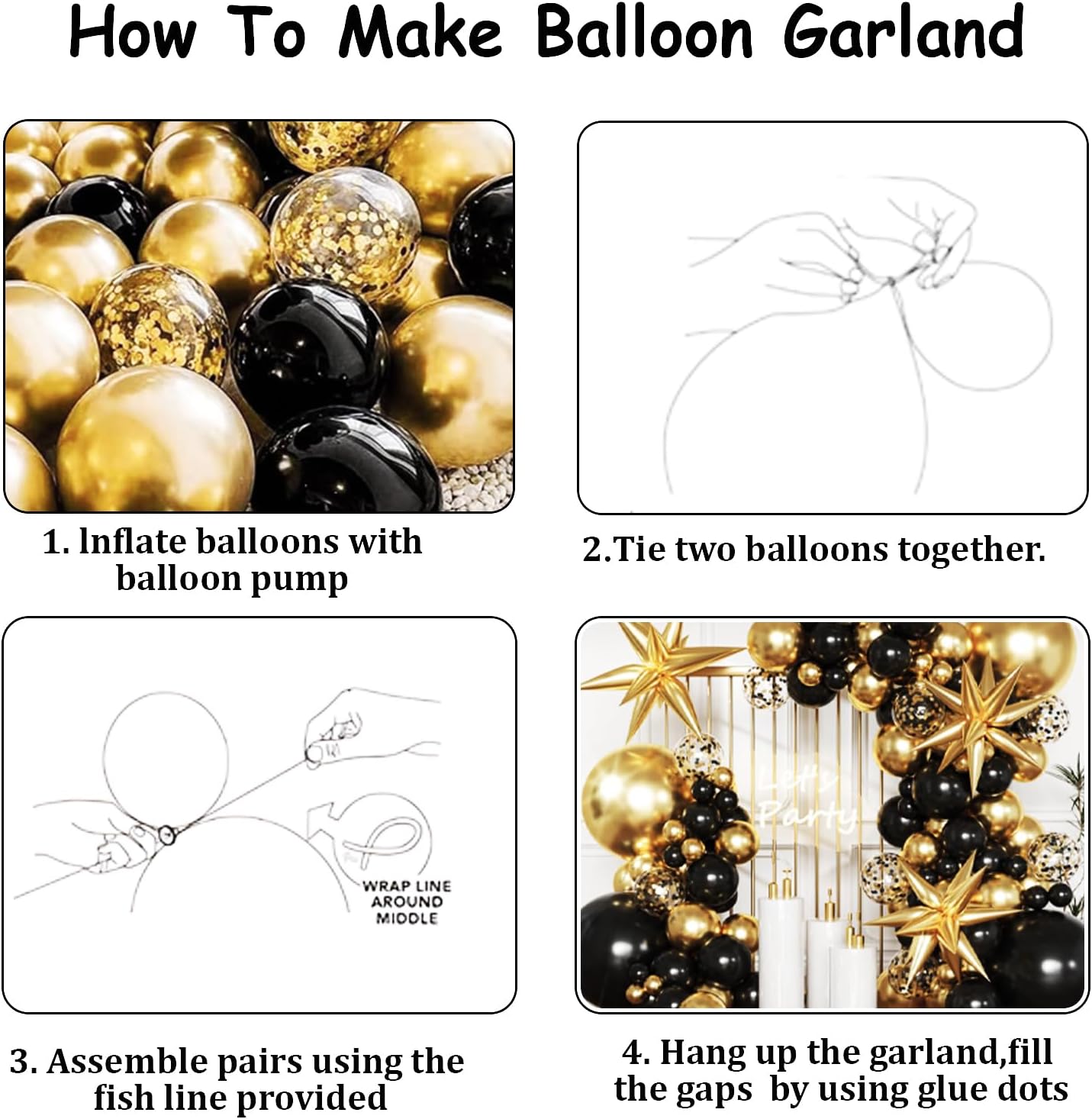 Black and Gold Balloons Garland Arch Kit (Black Gold) 2 x 2 x 3 inches