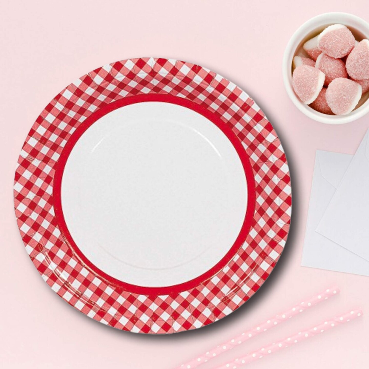 Red Gingham Paper Dinner Plates 24 Count Classic Picnic Party Plates 9 Inch