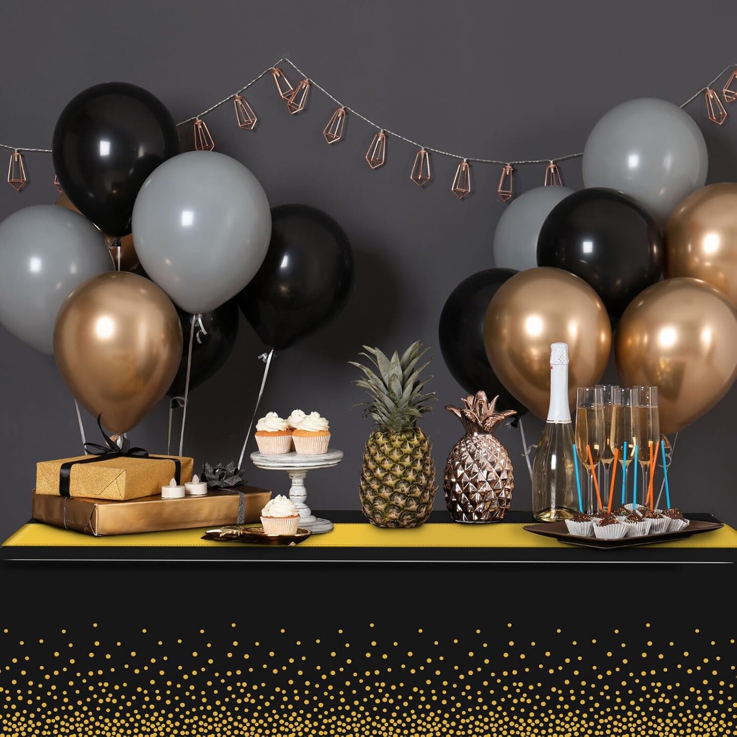 3Pcs Black and Gold Tablecloth Party Decorations