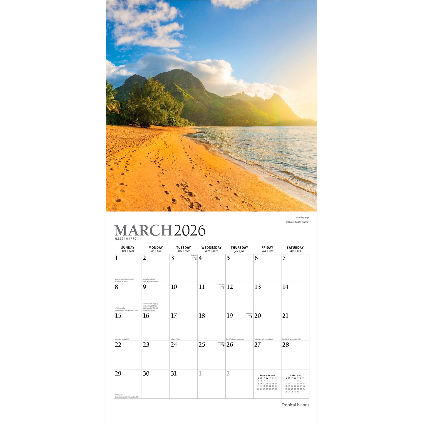 Tropical Islands | 2026 12 x 24 Inch (Hanging) Monthly Square Wall Calendar | Foil Stamped Cover