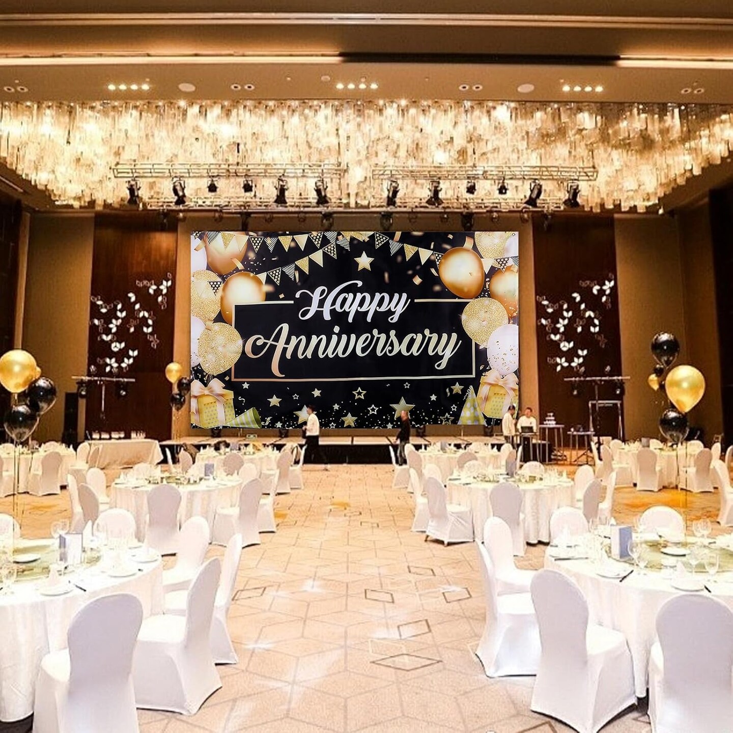 6ft x 3.6ft Black Gold Anniversary Party Decorations (black) 70.8"L x 43.3"W