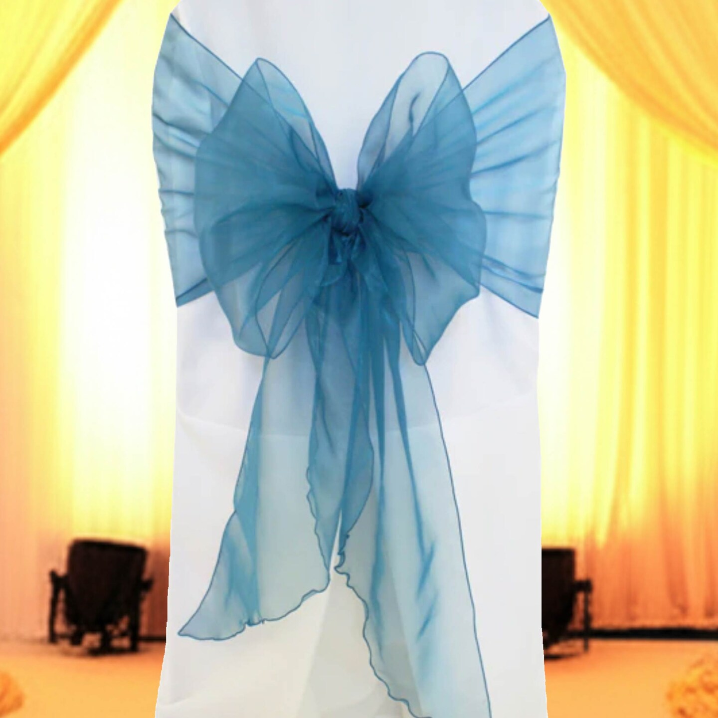 10 Pieces Peacock Organza Chair Bands, 12&#x22;x116&#x22; Stylish Angled End Decor
