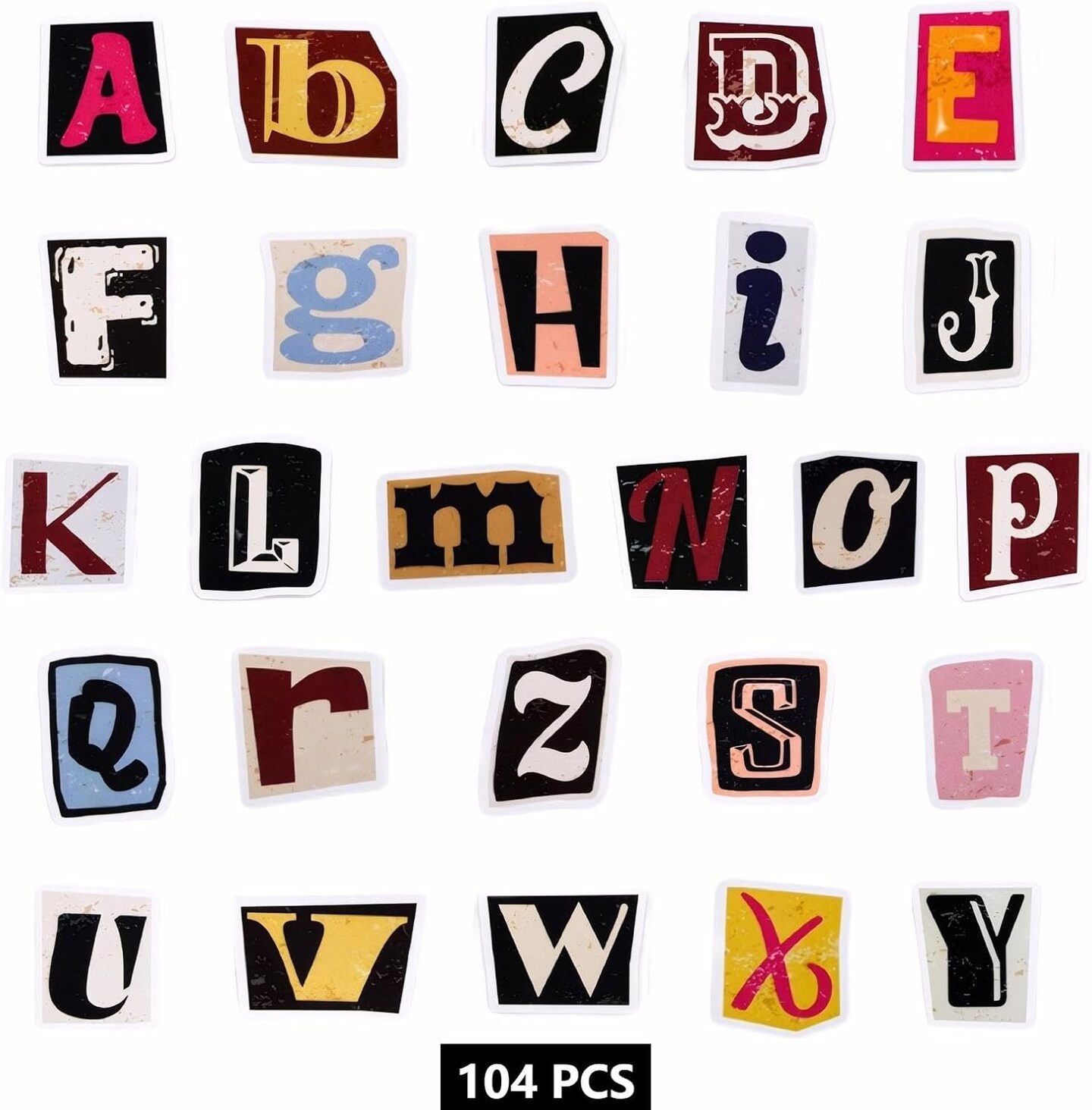 104Pcs Alphabet Stickers Waterproof Vinyl Decals Vintage Letter Stickers A-Z