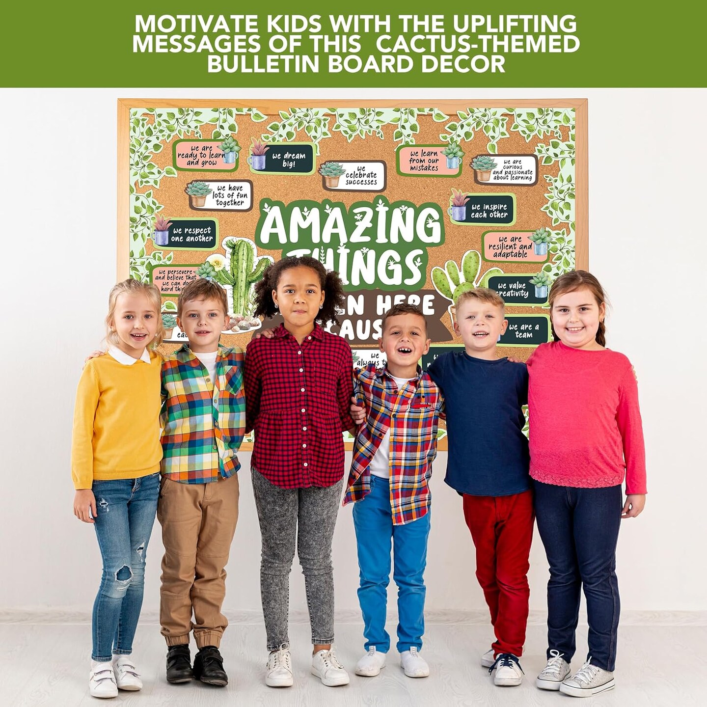 53 Pcs Cutouts Cactus Classroom Theme Bulletin Board Set with Borders (Cactus) 14" x 11"