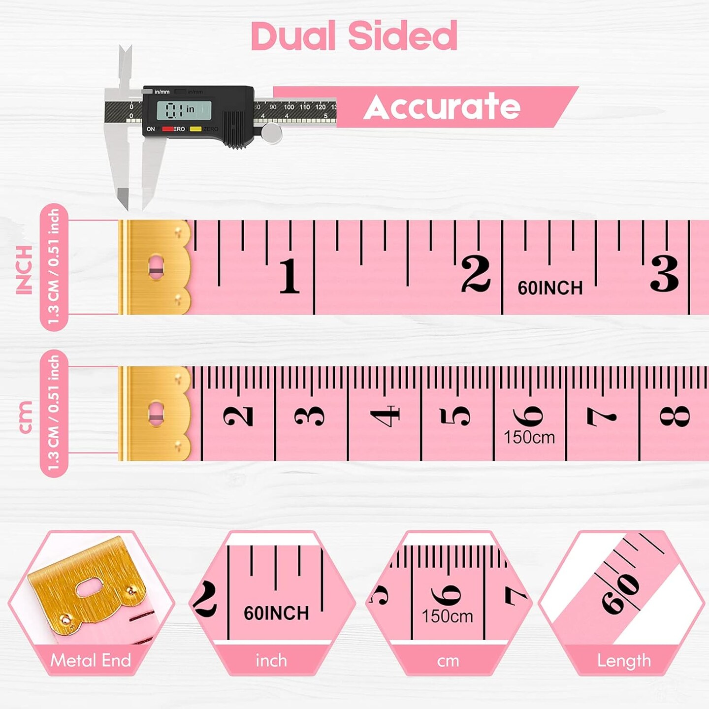 Soft Ruler Measuring Tape (Blue,Green,White,Pink,Purple) 60"L x 0.51"W
