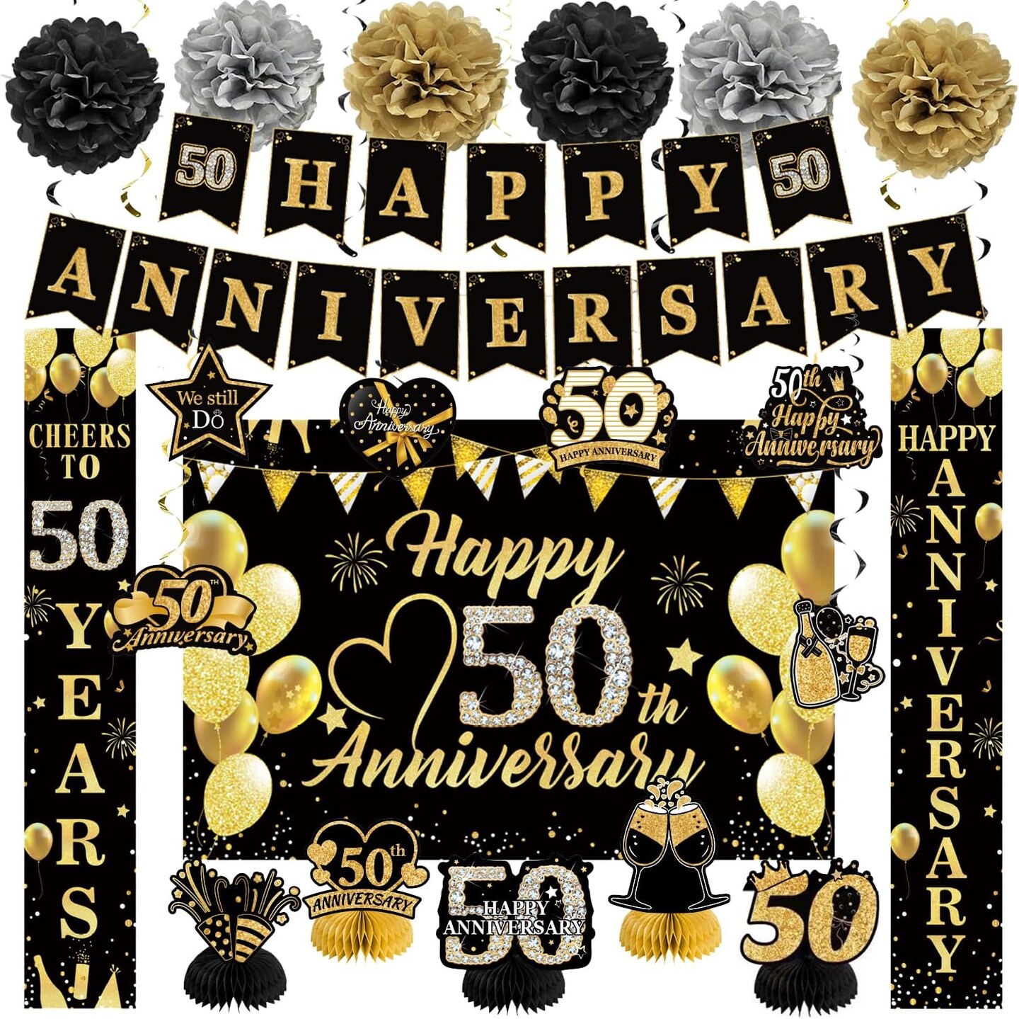 Happy 50th Wedding Anniversary Decorations Kit (Gold) 50"L x 150"W